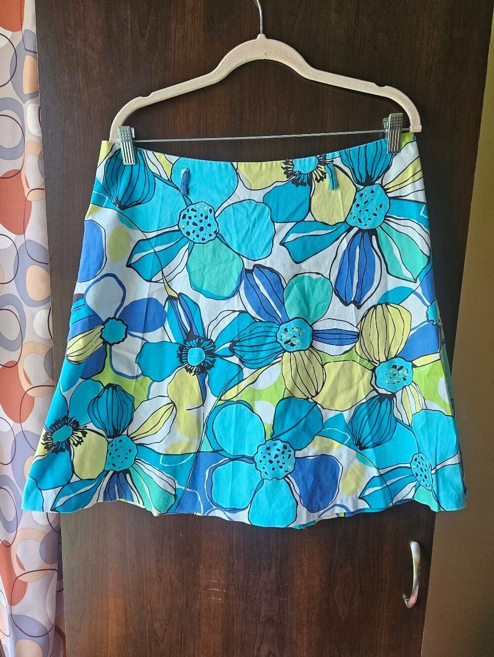 Y2K In Moda Aqua & Teal Floral A-Line Skirt Size 12